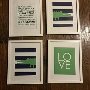 Nursery or little kid’s room. Green and Navy Art Print Set